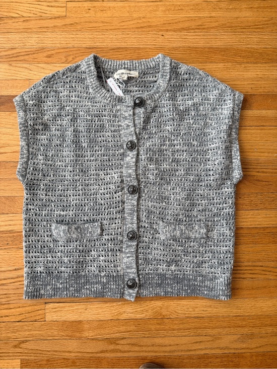 Lucky Brand Sweaters - Lucky Brand Heather Gray Knit Short Sleeve Button Cardigan